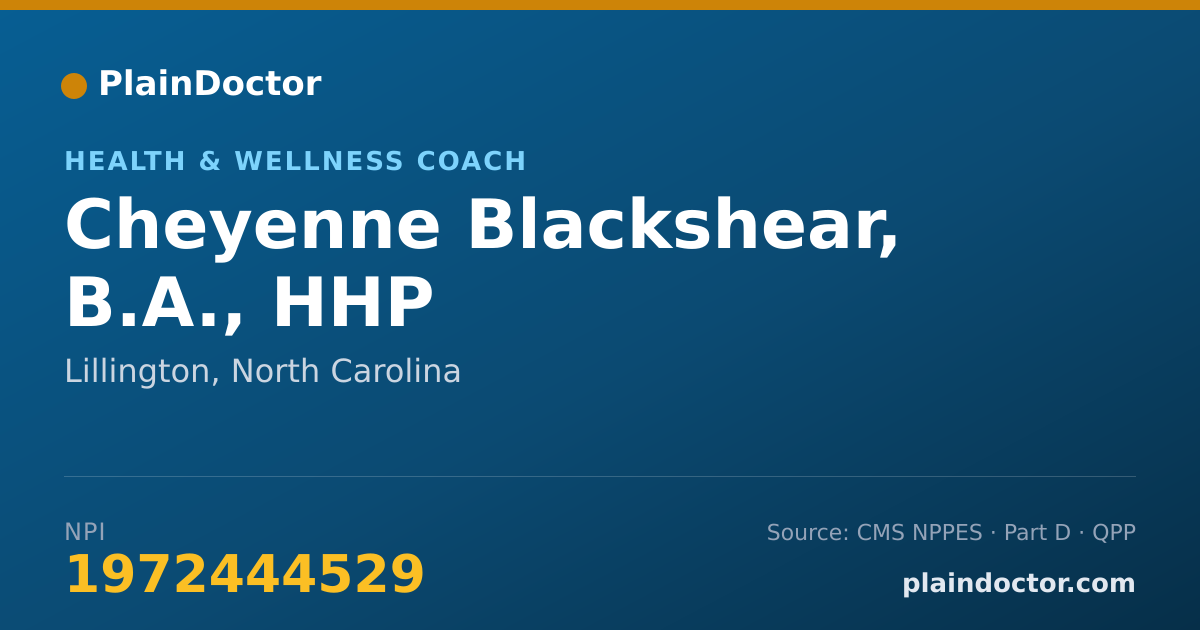 Shareable card for Cheyenne Blackshear, B.A., HHP - Health & Wellness Coach, Lillington, NC