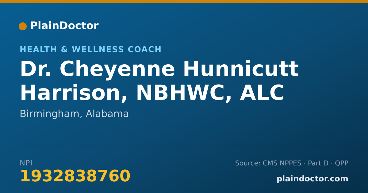 Shareable card for Cheyenne Hunnicutt Harrison, NBHWC, ALC - Health & Wellness Coach, Birmingham, AL