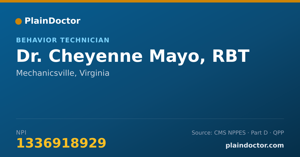 Shareable card for Cheyenne Mayo, RBT - Behavior Technician, Mechanicsville, VA