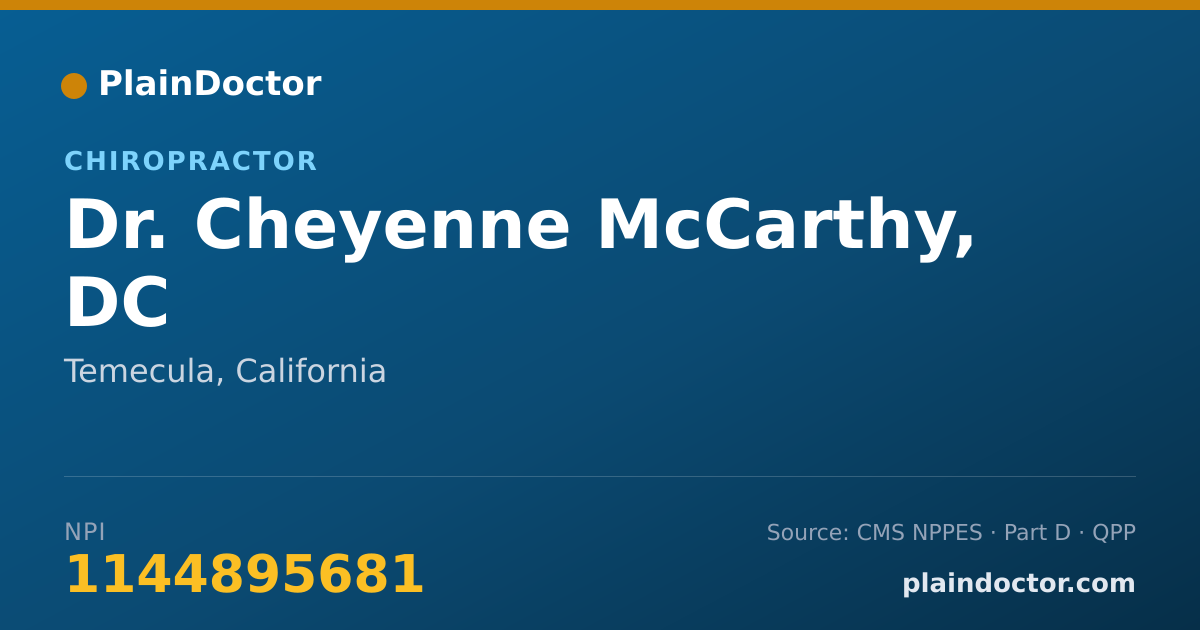 Shareable card for Cheyenne McCarthy, DC - Chiropractor, Temecula, CA