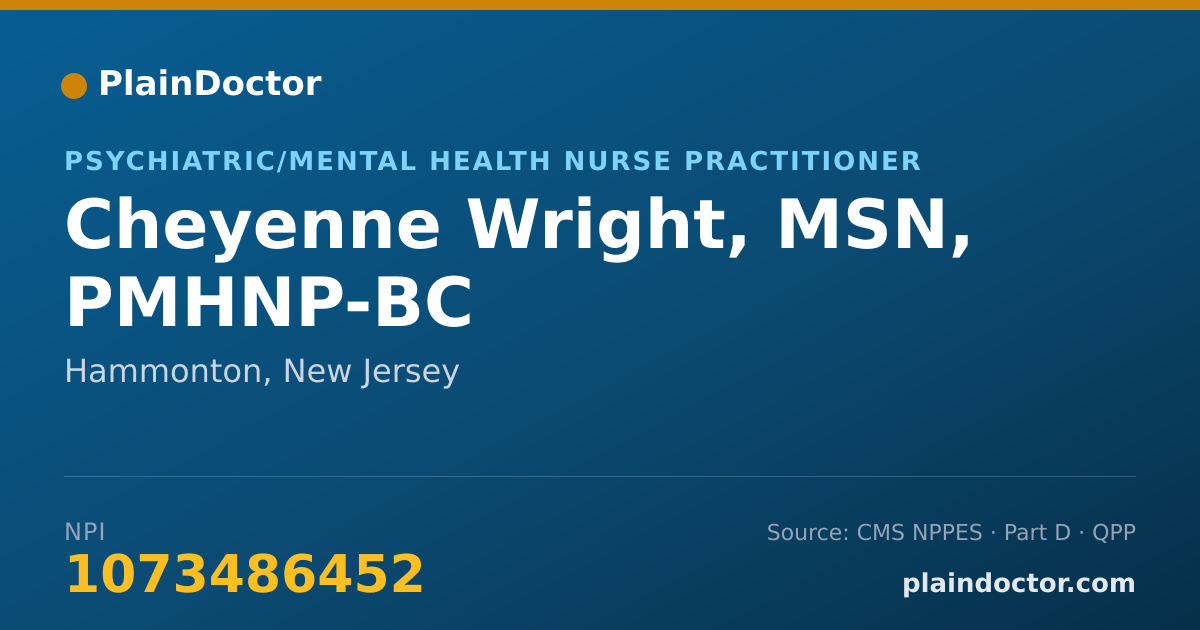 Shareable card for Cheyenne Wright, MSN, PMHNP-BC - Psychiatric/Mental Health Nurse Practitioner, Hammonton, NJ