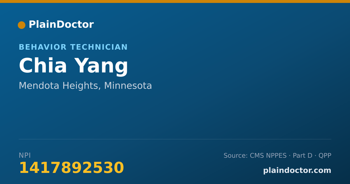 Shareable card for Chia Yang - Behavior Technician, Mendota Heights, MN