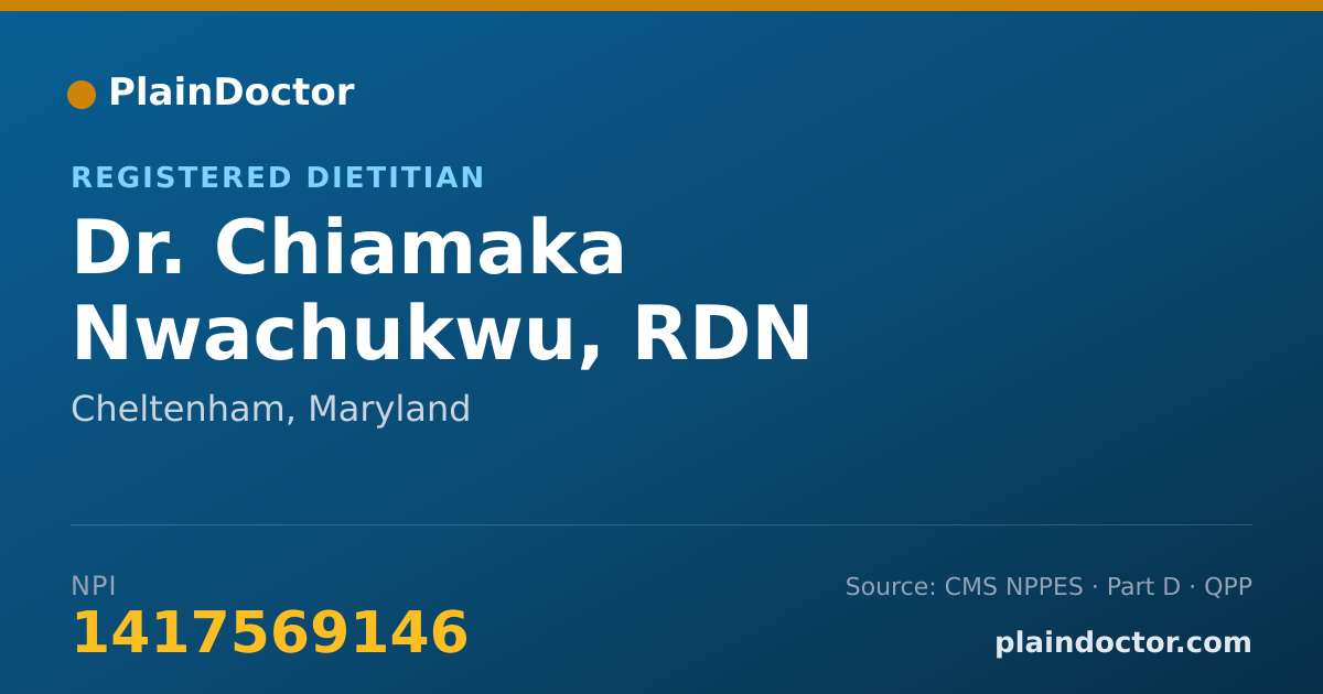 Shareable card for Chiamaka Nwachukwu, RDN - Registered Dietitian, Cheltenham, MD