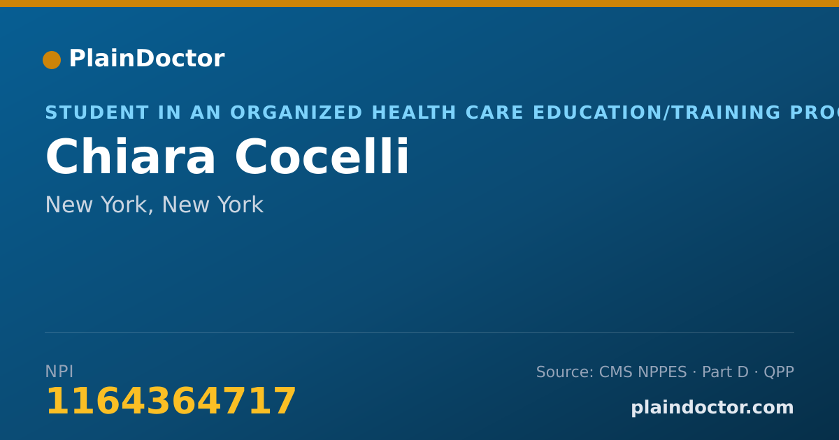 Shareable card for Chiara Cocelli - Student in an Organized Health Care Education/Training Program, New York, NY