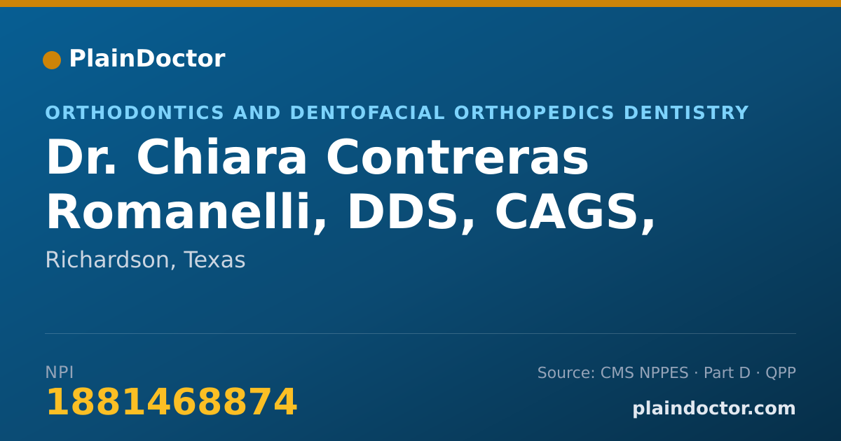Shareable card for Chiara Contreras Romanelli, DDS, CAGS, MSD - Orthodontics and Dentofacial Orthopedics Dentistry, Richardson, TX