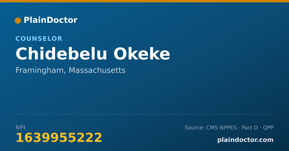 Shareable card for Chidebelu Okeke - Counselor, Framingham, MA