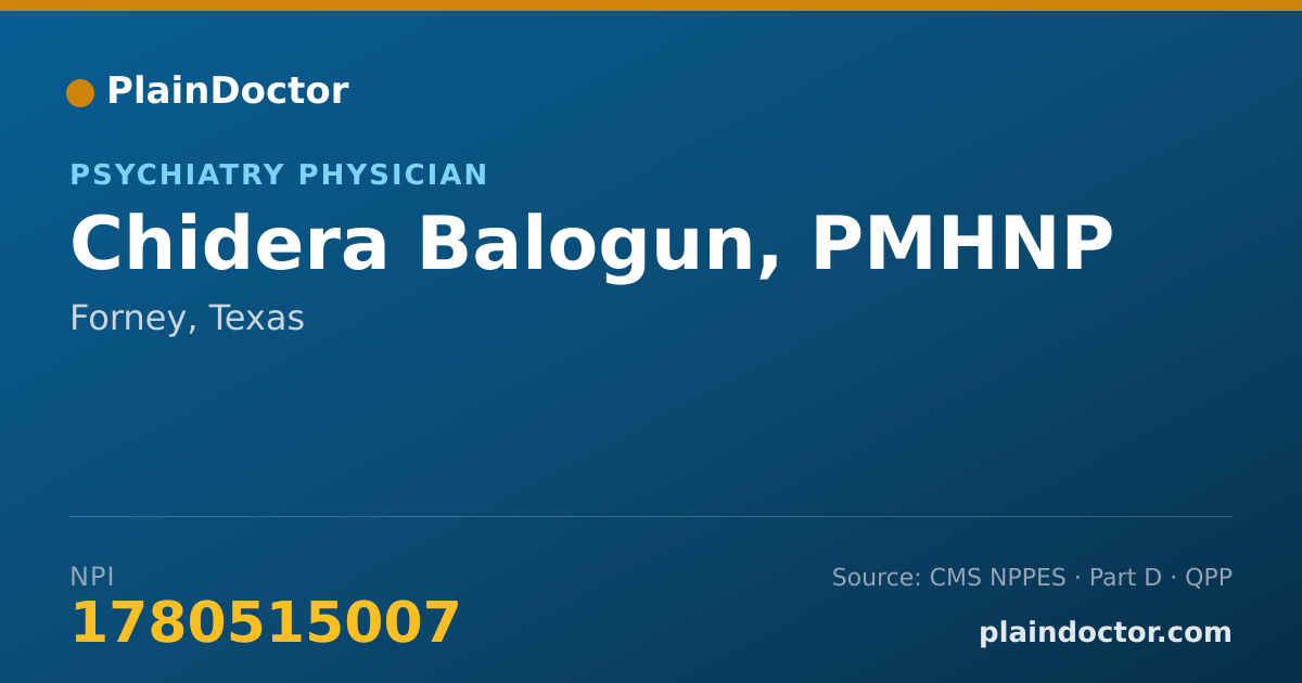 Shareable card for Chidera Balogun, PMHNP - Psychiatry Physician, Forney, TX