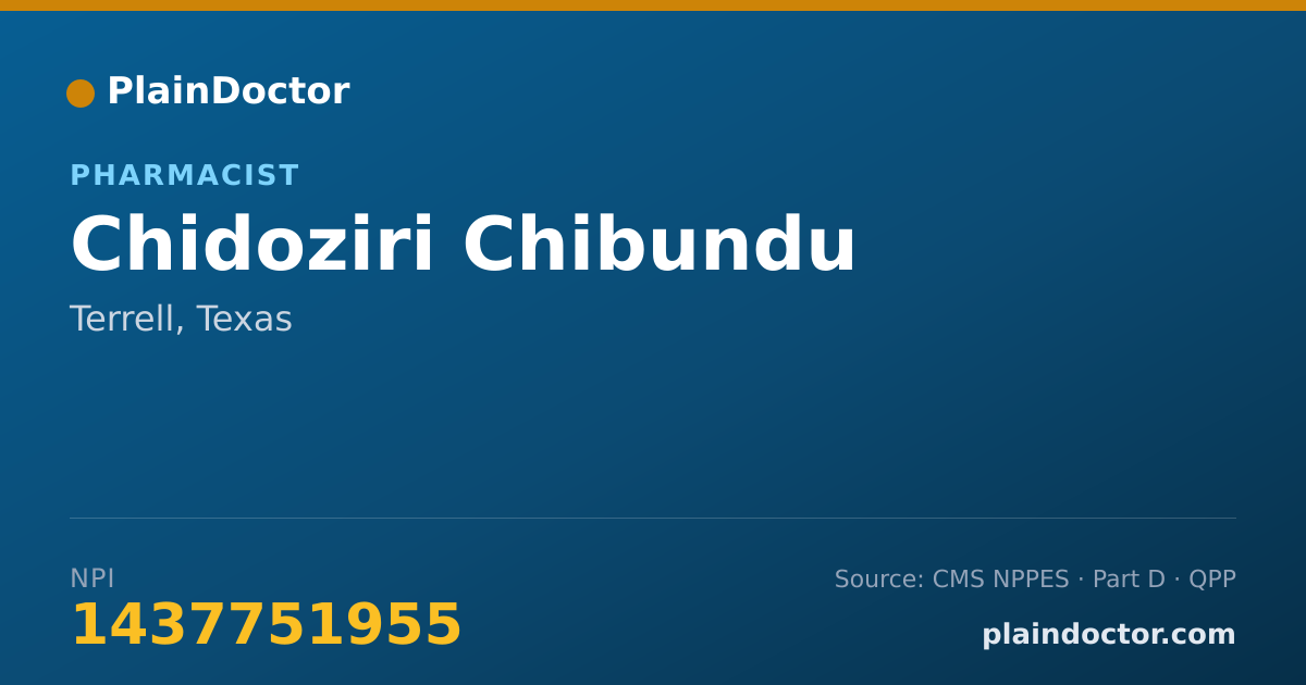 Shareable card for Chidoziri Chibundu - Pharmacist, Terrell, TX