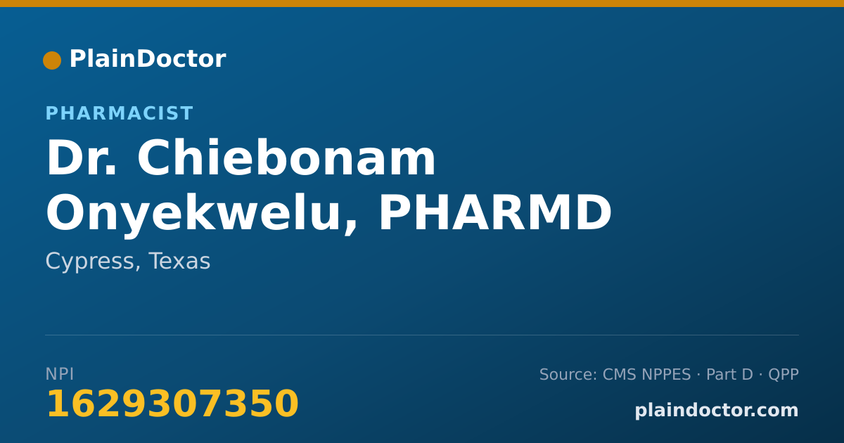 Shareable card for Chiebonam Onyekwelu, PHARMD - Pharmacist, Cypress, TX