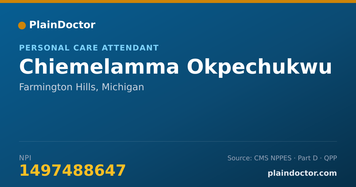 Shareable card for Chiemelamma Okpechukwu - Personal Care Attendant, Farmington Hills, MI