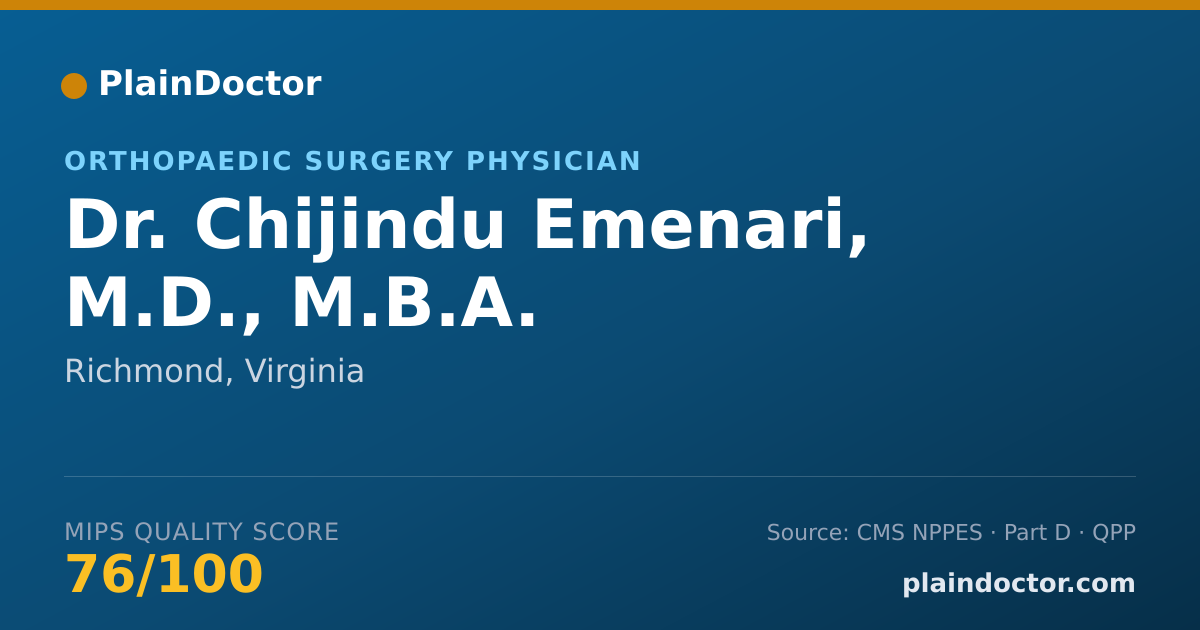 Shareable card for Chijindu Emenari, M.D., M.B.A. - Orthopaedic Surgery Physician, Richmond, VA