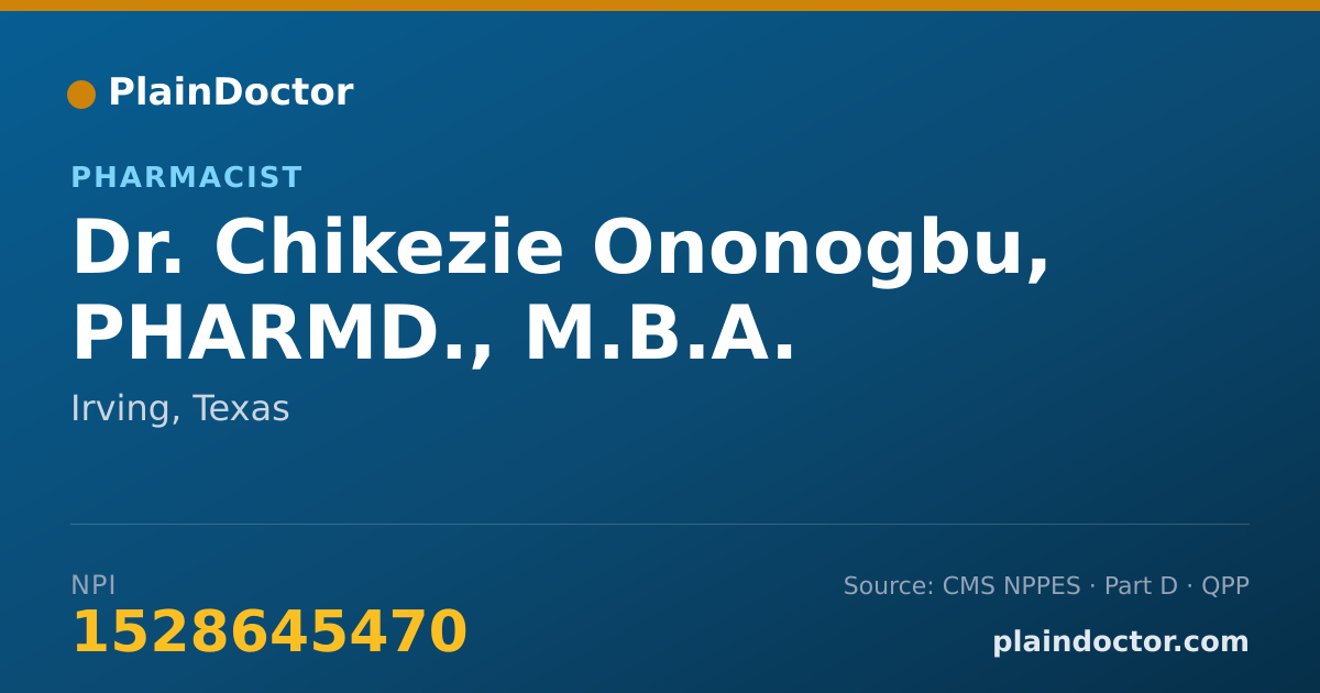 Shareable card for Chikezie Ononogbu, PHARMD., M.B.A. - Pharmacist, Irving, TX