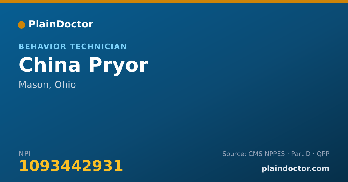 Shareable card for China Pryor - Behavior Technician, Mason, OH