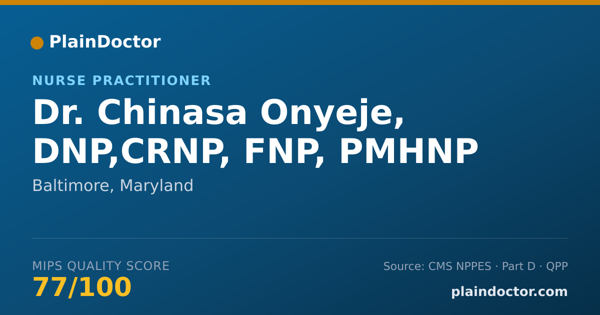 Shareable card for Chinasa Onyeje, DNP,CRNP, FNP, PMHNP - Nurse Practitioner, Baltimore, MD