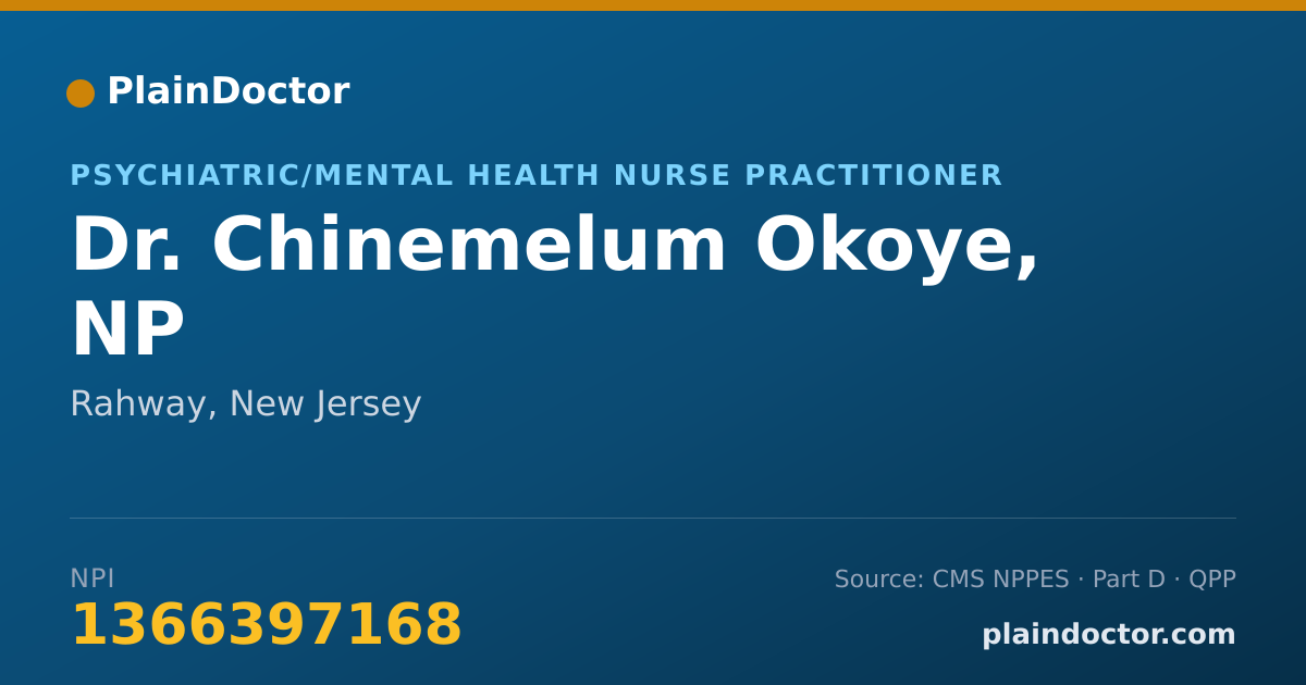 Shareable card for Chinemelum Okoye, NP - Psychiatric/Mental Health Nurse Practitioner, Rahway, NJ