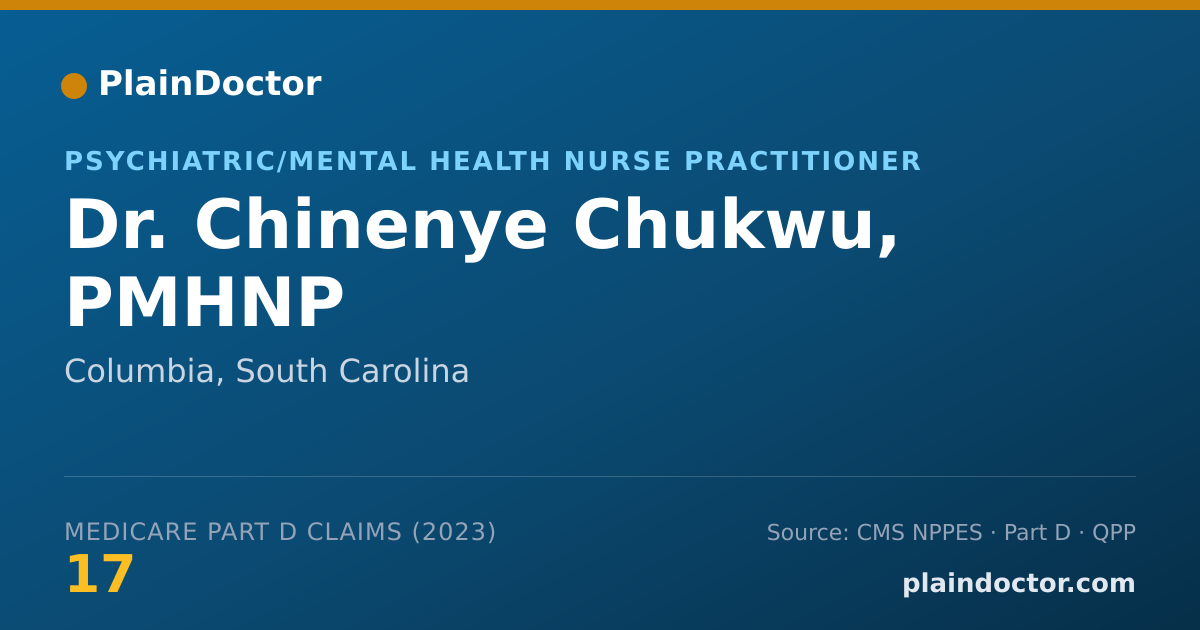 Shareable card for Chinenye Chukwu, PMHNP - Psychiatric/Mental Health Nurse Practitioner, Columbia, SC