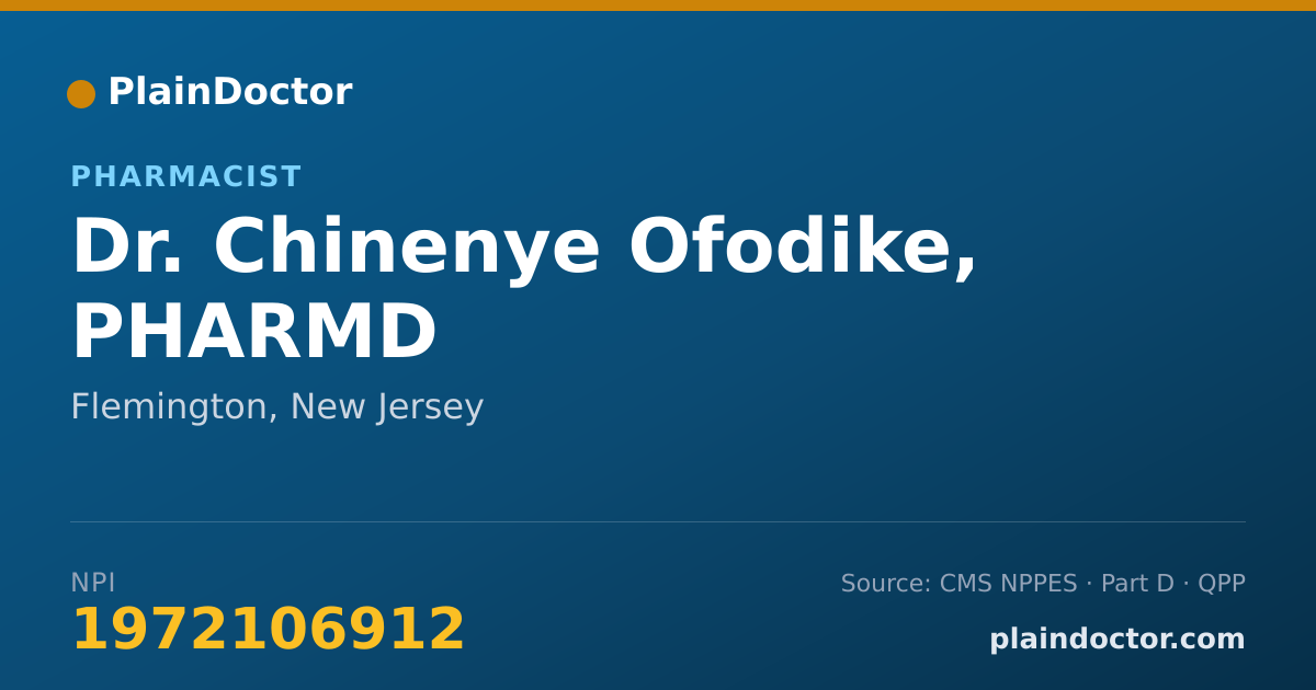 Shareable card for Chinenye Ofodike, PHARMD - Pharmacist, Flemington, NJ