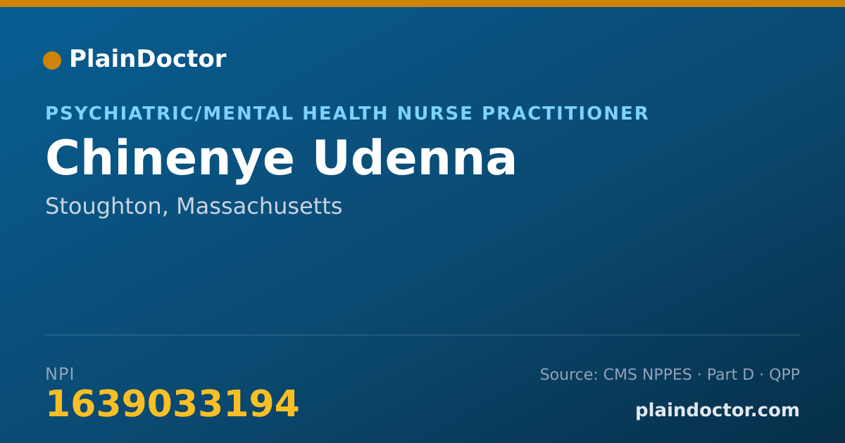 Shareable card for Chinenye Udenna - Psychiatric/Mental Health Nurse Practitioner, Stoughton, MA