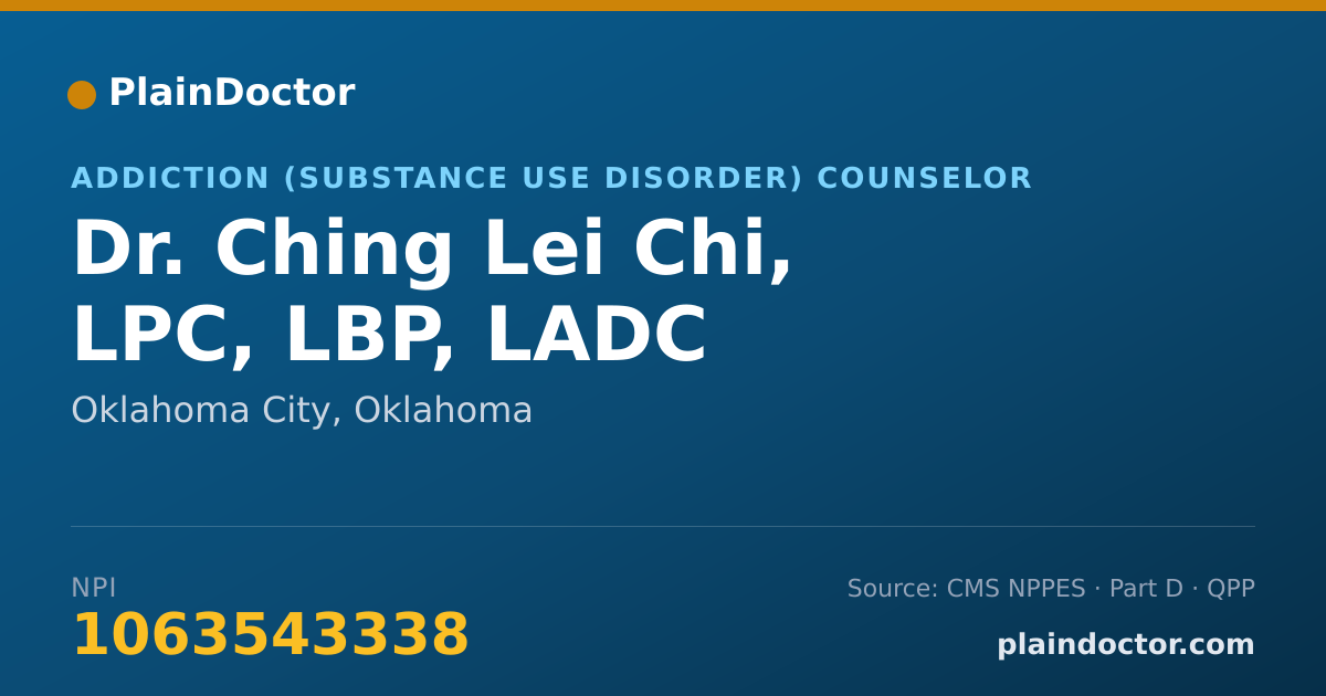 Shareable card for Ching Lei Chi, LPC, LBP, LADC - Addiction (Substance Use Disorder) Counselor, Oklahoma City, OK