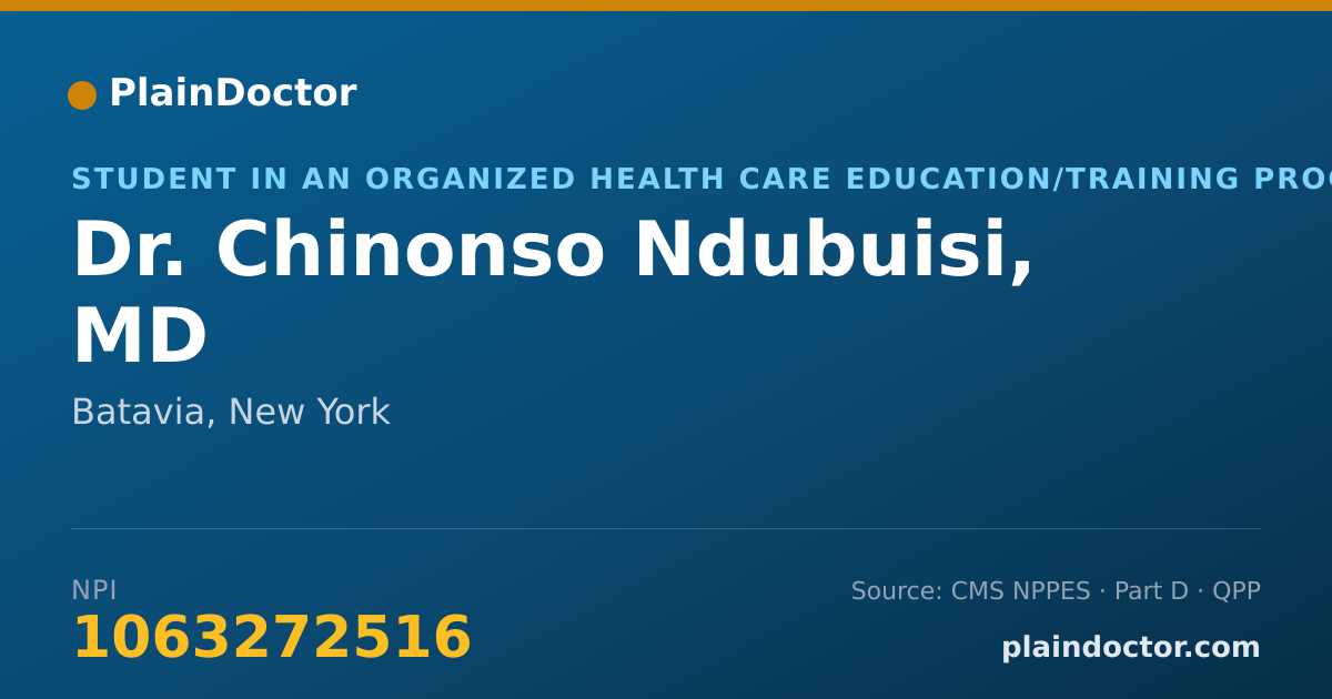 Shareable card for Chinonso Ndubuisi, MD - Student in an Organized Health Care Education/Training Program, Batavia, NY