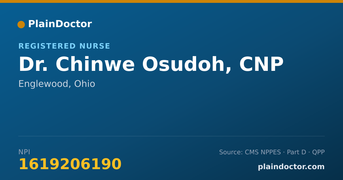 Shareable card for Chinwe Osudoh, CNP - Registered Nurse, Englewood, OH