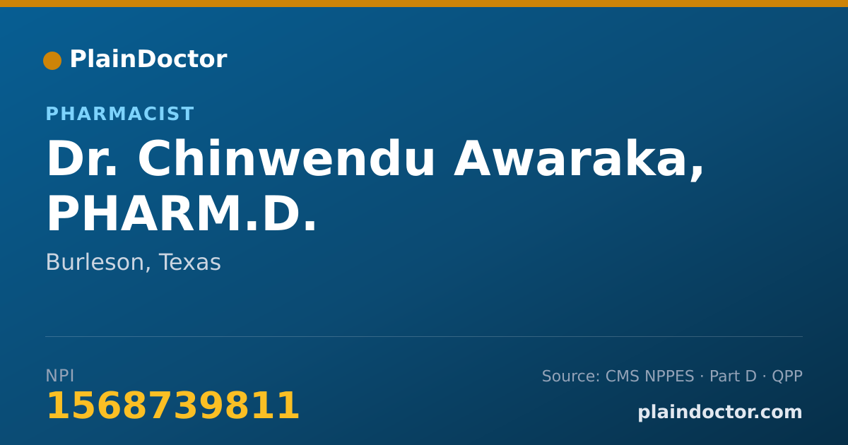 Shareable card for Chinwendu Awaraka, PHARM.D. - Pharmacist, Burleson, TX