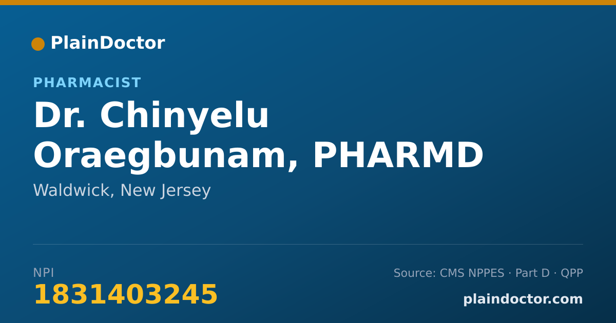 Shareable card for Chinyelu Oraegbunam, PHARMD - Pharmacist, Waldwick, NJ