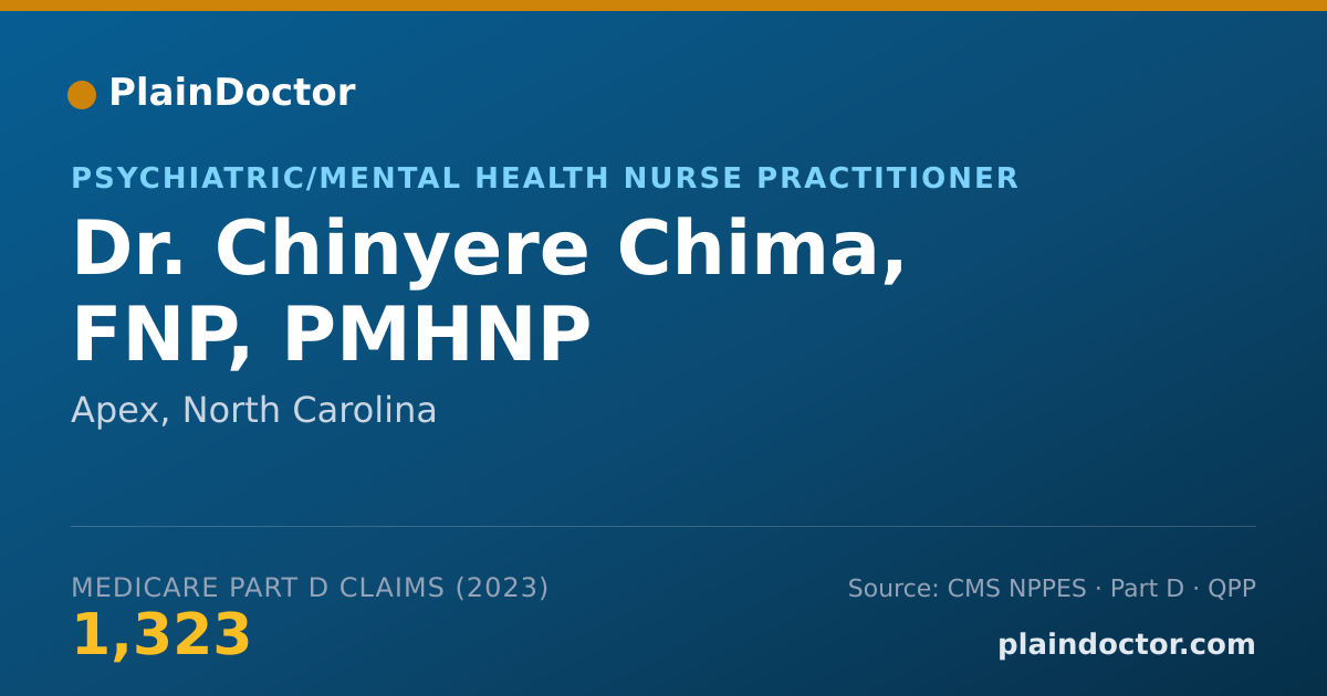 Shareable card for Chinyere Chima, FNP, PMHNP - Psychiatric/Mental Health Nurse Practitioner, Apex, NC
