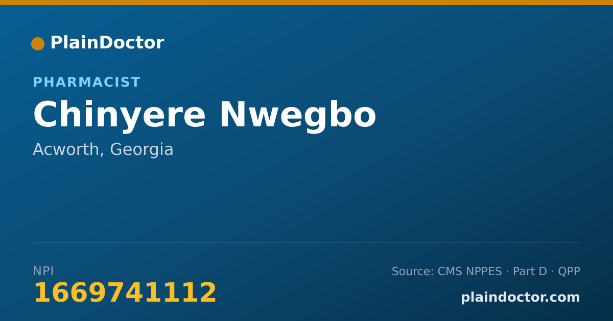 Shareable card for Chinyere Nwegbo - Pharmacist, Acworth, GA