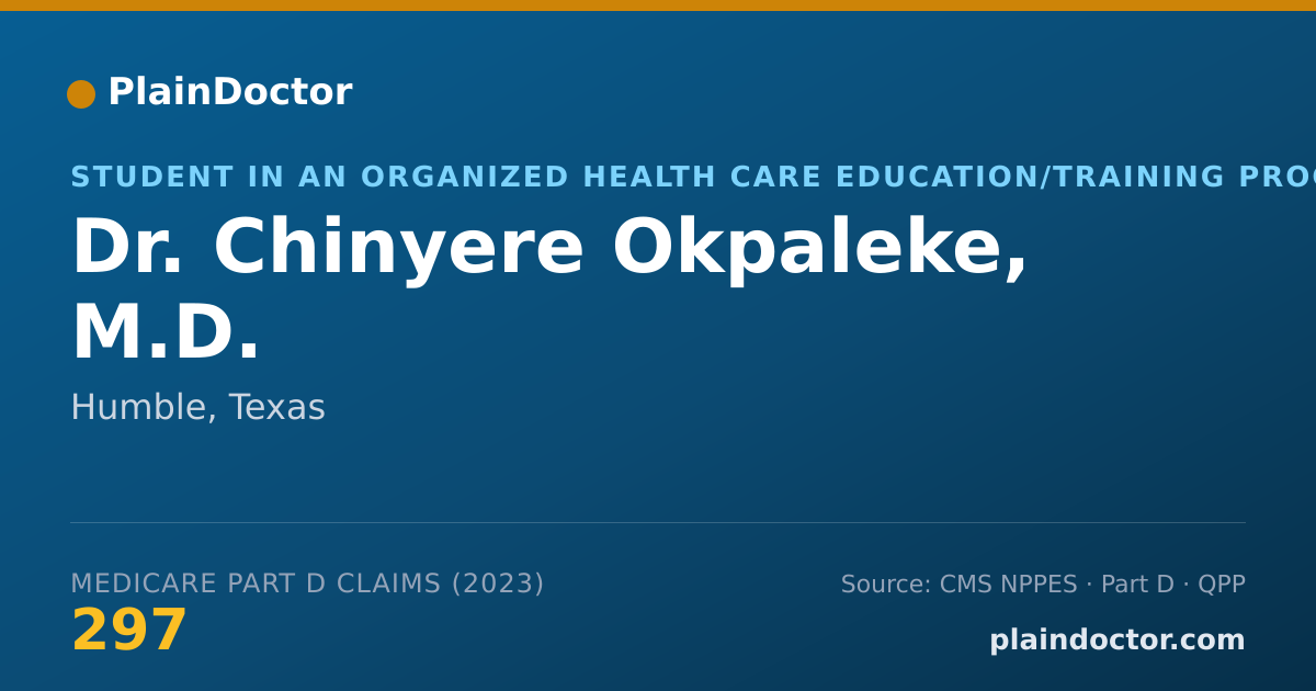 Shareable card for Chinyere Okpaleke, M.D. - Student in an Organized Health Care Education/Training Program, Humble, TX