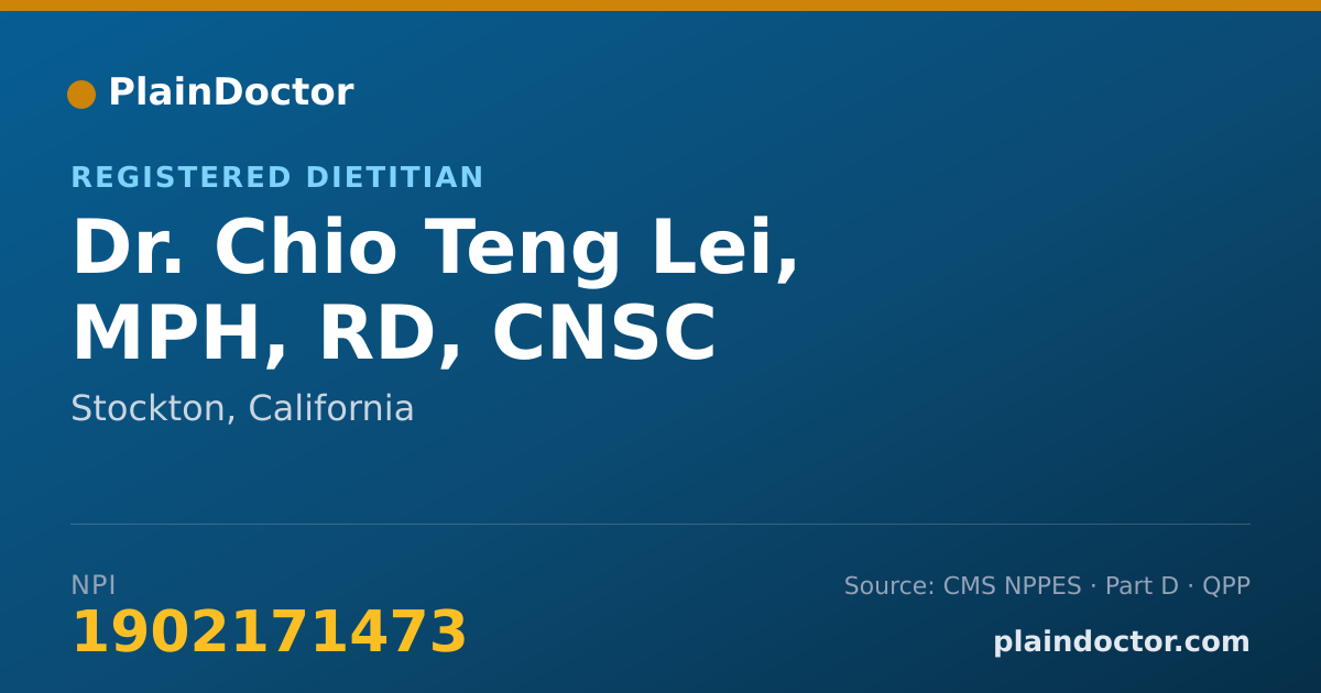 Shareable card for Chio Teng Lei, MPH, RD, CNSC - Registered Dietitian, Stockton, CA