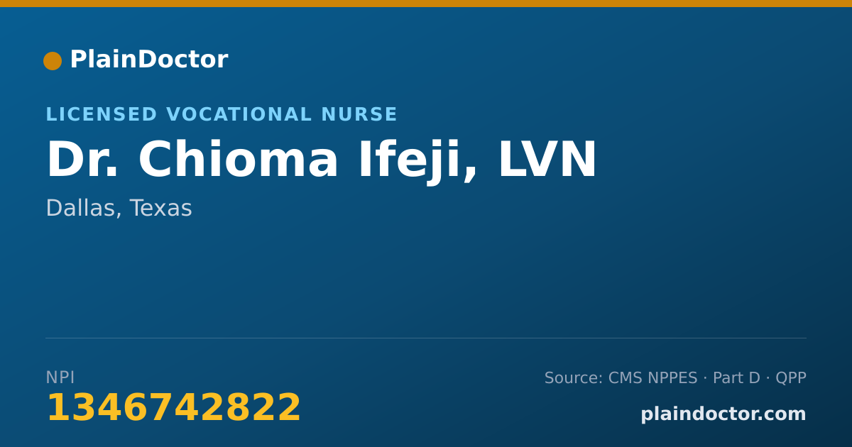 Shareable card for Chioma Ifeji, LVN - Licensed Vocational Nurse, Dallas, TX