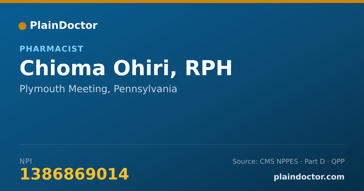 Shareable card for Chioma Ohiri, RPH - Pharmacist, Plymouth Meeting, PA