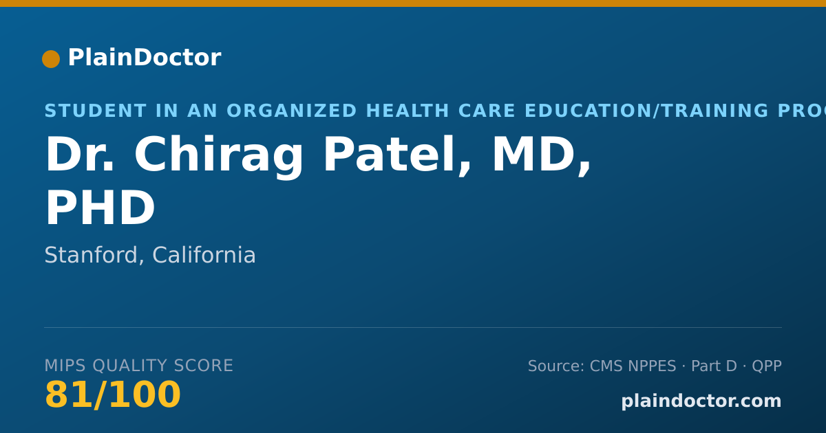 Shareable card for Chirag Patel, MD, PHD - Student in an Organized Health Care Education/Training Program, Stanford, CA