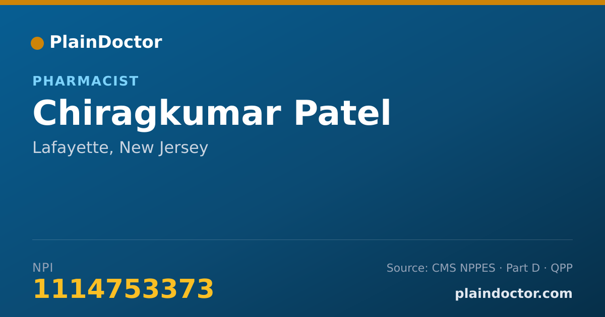 Shareable card for Chiragkumar Patel - Pharmacist, Lafayette, NJ
