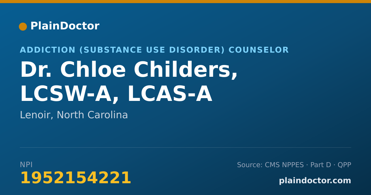 Shareable card for Chloe Childers, LCSW-A, LCAS-A - Addiction (Substance Use Disorder) Counselor, Lenoir, NC