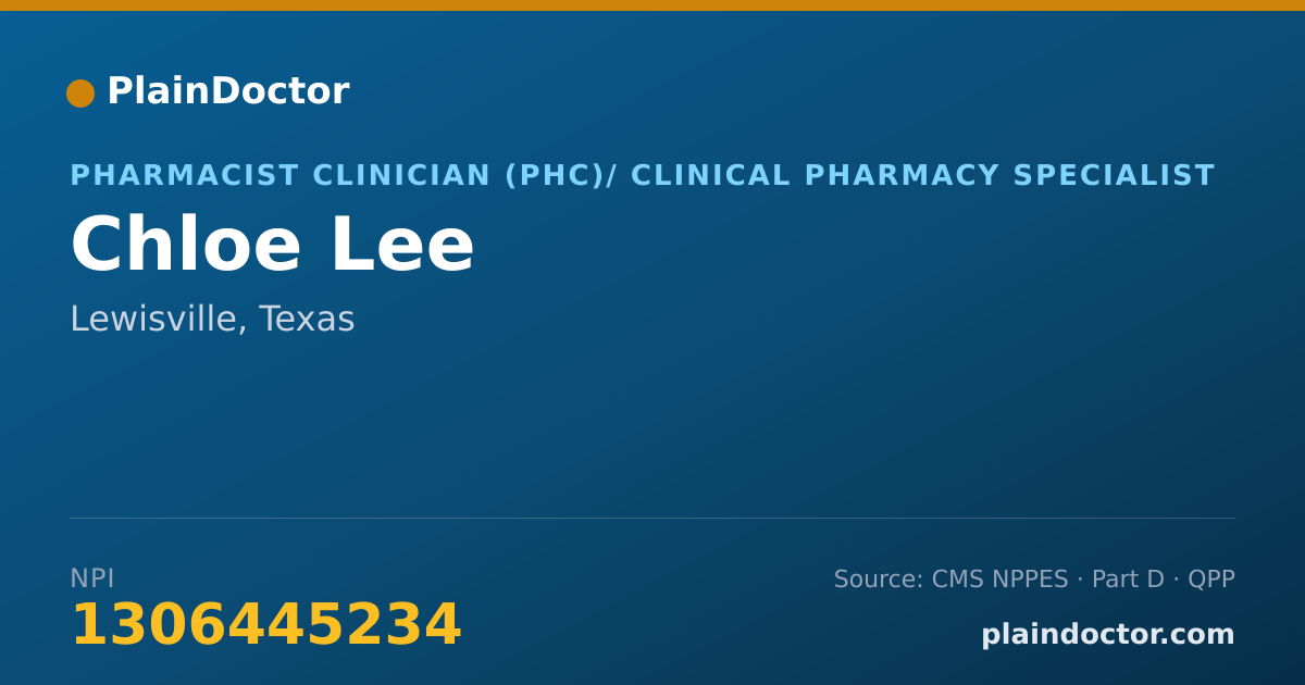 Shareable card for Chloe Lee - Pharmacist Clinician (PhC)/ Clinical Pharmacy Specialist, Lewisville, TX