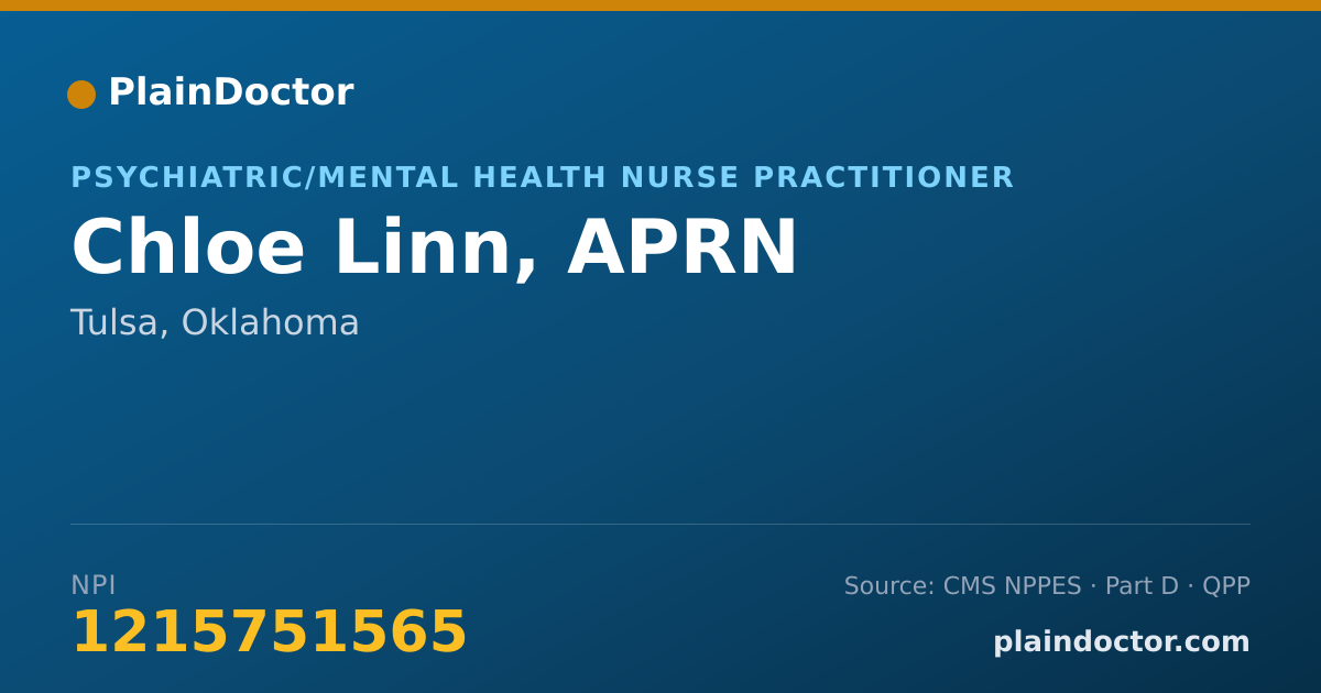 Shareable card for Chloe Linn, APRN - Psychiatric/Mental Health Nurse Practitioner, Tulsa, OK