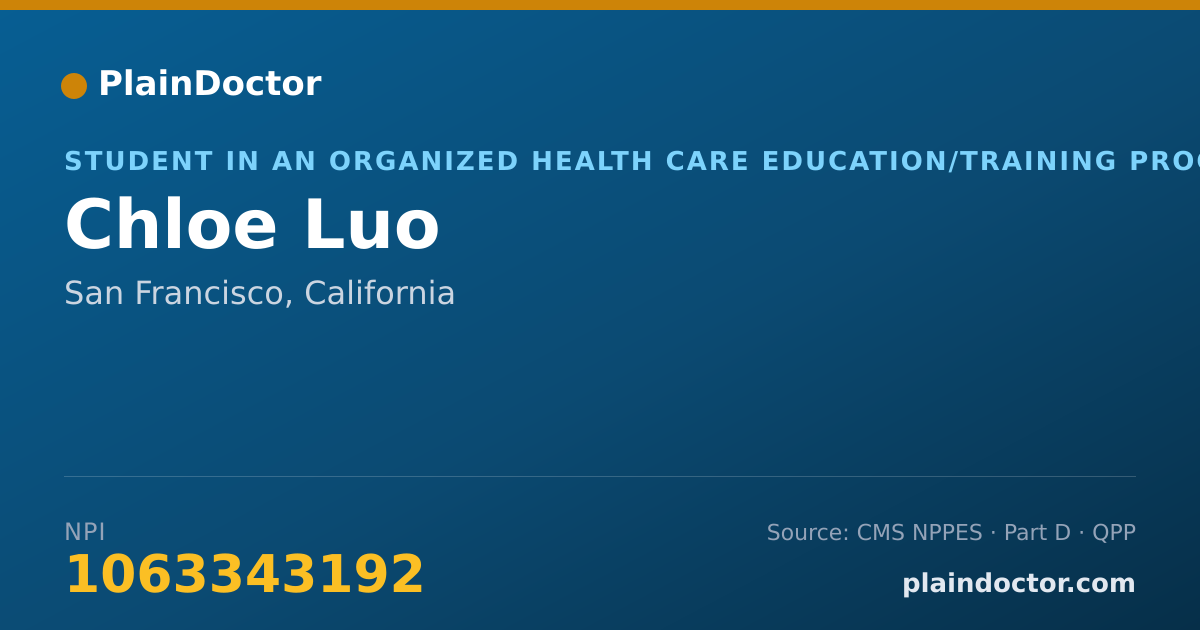 Shareable card for Chloe Luo - Student in an Organized Health Care Education/Training Program, San Francisco, CA