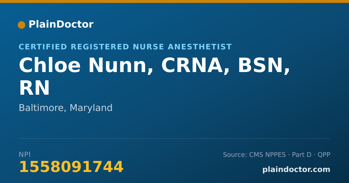Shareable card for Chloe Nunn, CRNA, BSN, RN - Critical Care Medicine Registered Nurse, Baltimore, MD