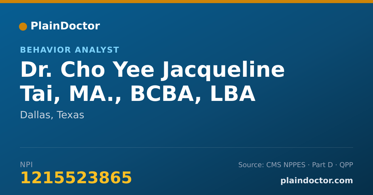 Shareable card for Cho Yee Jacqueline Tai, MA., BCBA, LBA - Behavior Analyst, Dallas, TX