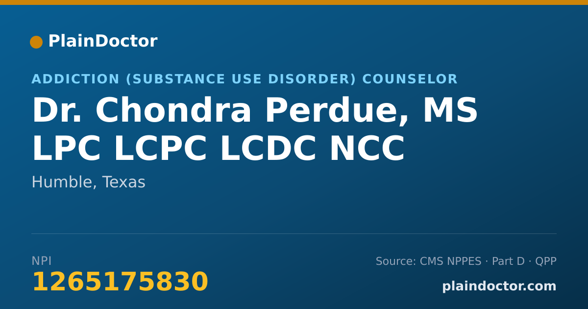 Shareable card for Chondra Perdue, MS LPC LCPC LCDC NCC - Addiction (Substance Use Disorder) Counselor, Humble, TX