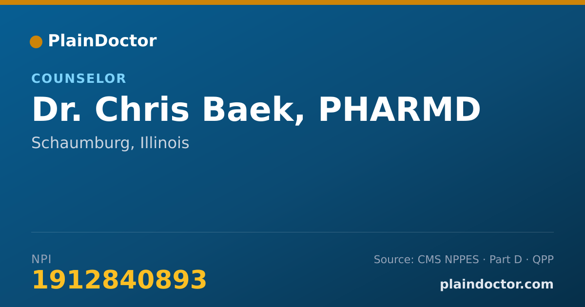 Shareable card for Chris Baek, PHARMD - Counselor, Schaumburg, IL