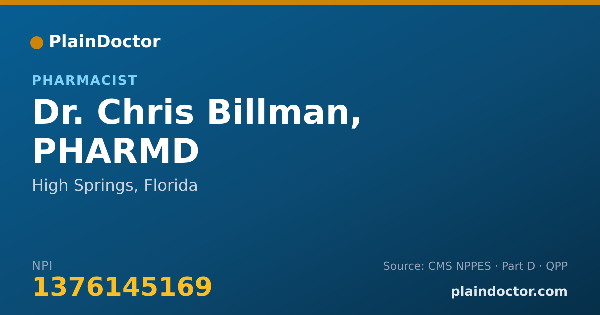 Shareable card for Chris Billman, PHARMD - Pharmacist, High Springs, FL