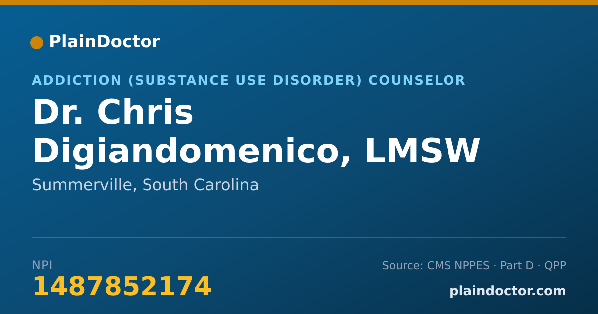 Shareable card for Chris Digiandomenico, LMSW - Addiction (Substance Use Disorder) Counselor, Summerville, SC