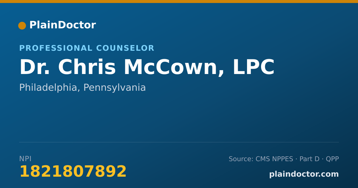Shareable card for Chris McCown, LPC - Professional Counselor, Philadelphia, PA