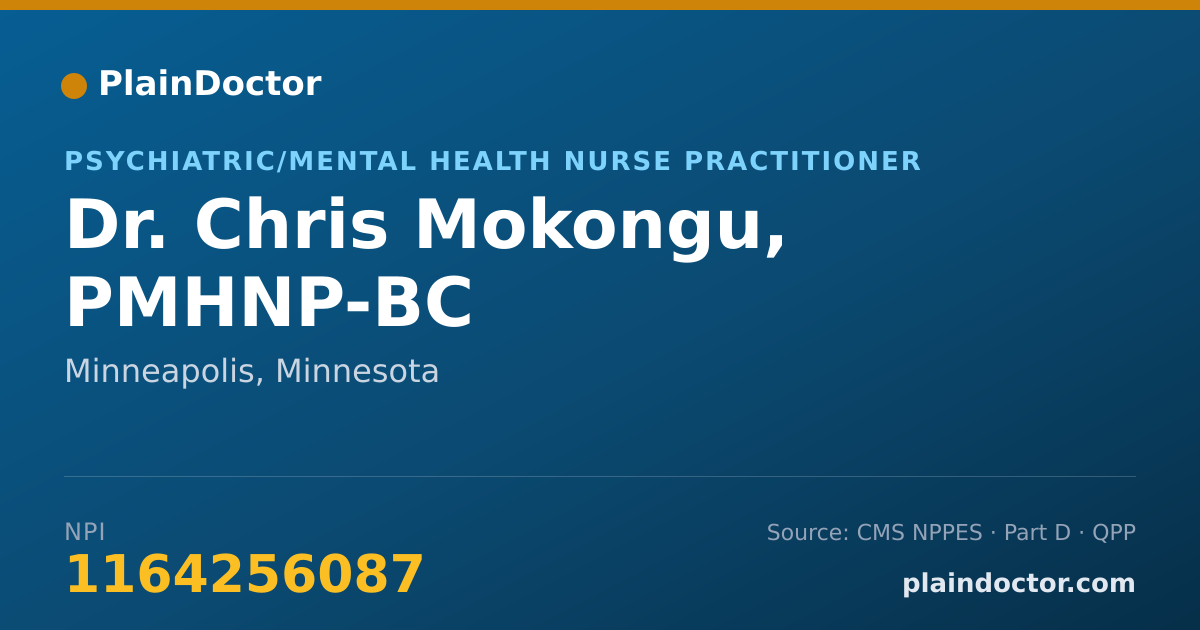 Shareable card for Chris Mokongu, PMHNP-BC - Psychiatric/Mental Health Nurse Practitioner, Minneapolis, MN