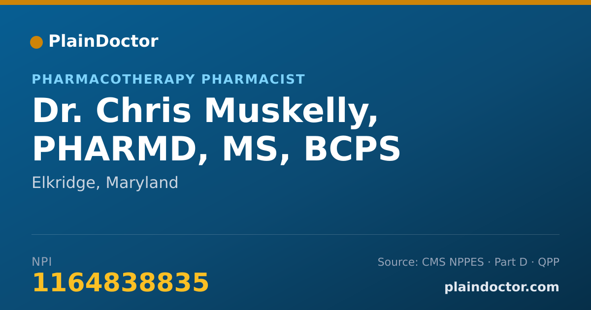 Shareable card for Chris Muskelly, PHARMD, MS, BCPS - Pharmacotherapy Pharmacist, Elkridge, MD