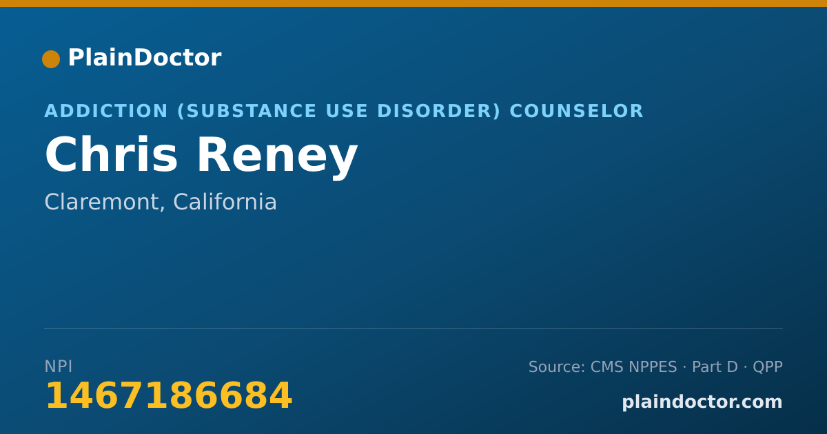 Shareable card for Chris Reney - Addiction (Substance Use Disorder) Counselor, Claremont, CA