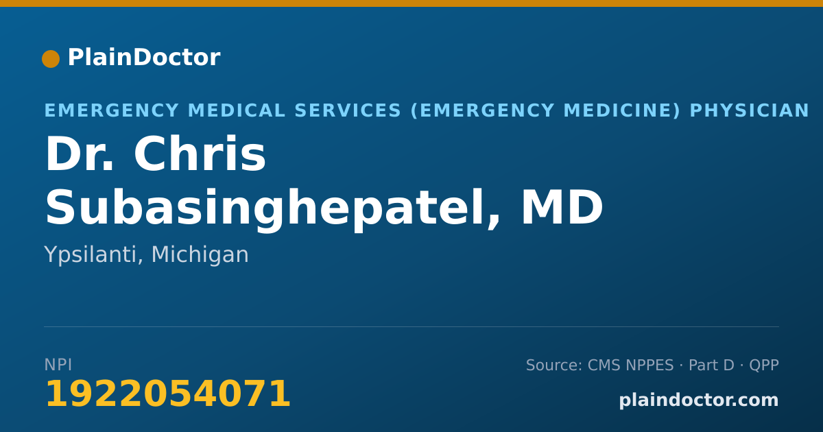 Shareable card for Chris Subasinghepatel, MD - Emergency Medical Services (Emergency Medicine) Physician, Ypsilanti, MI
